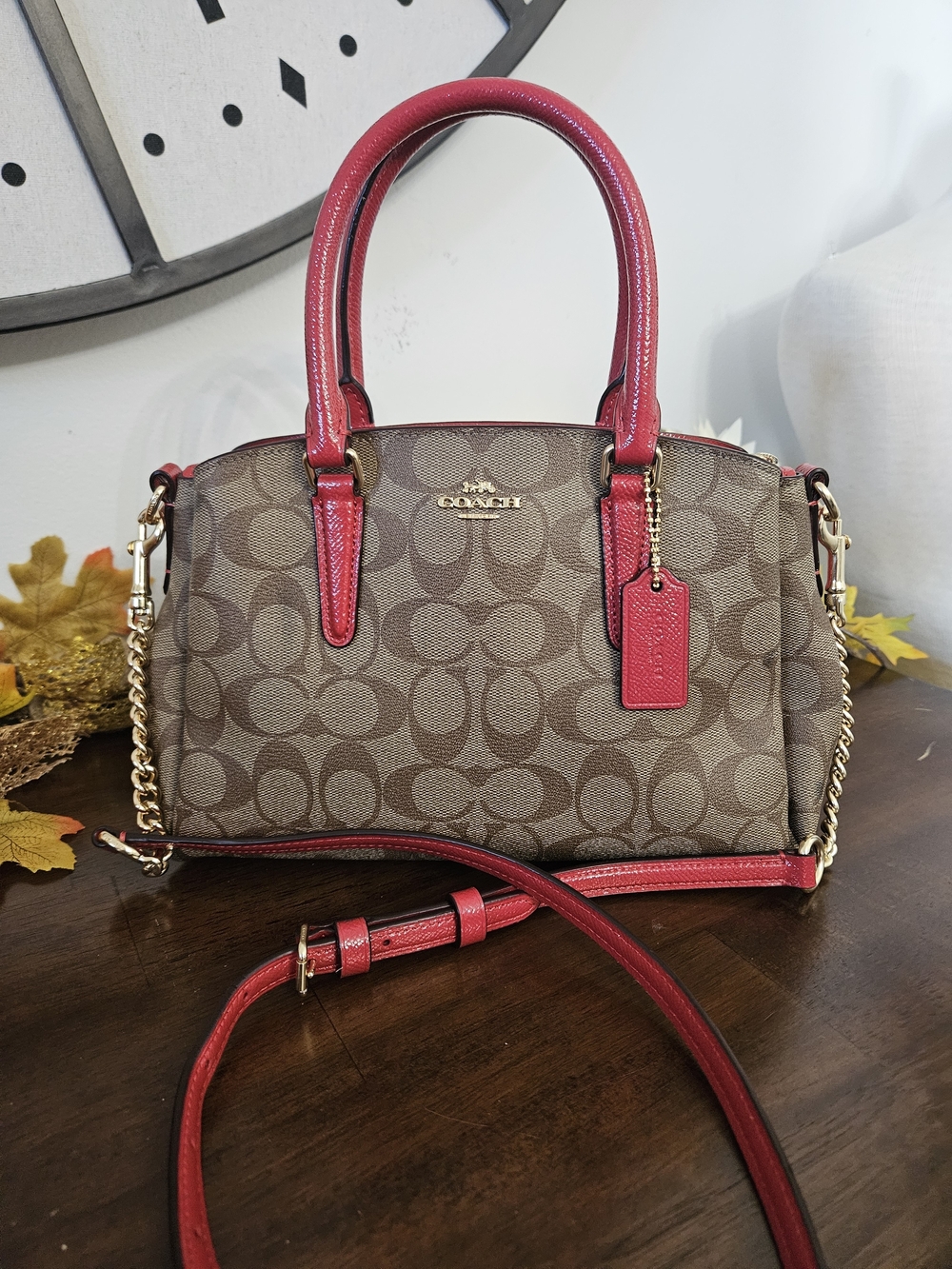 Coach Signature Small Satchel in Brown/Red